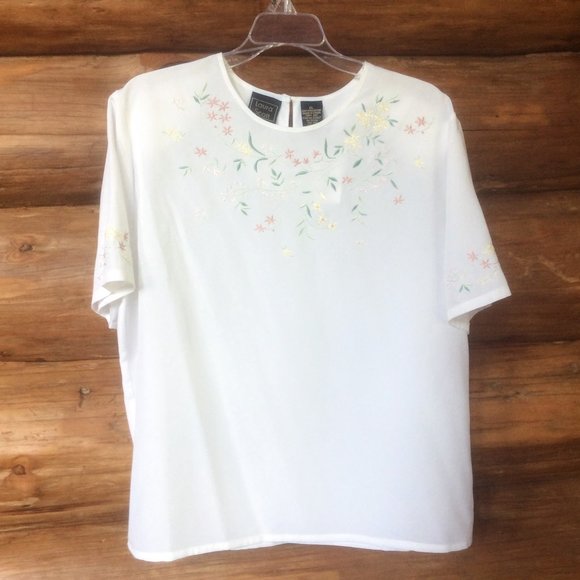 Laura Scott NWOT Vintage White Floral Embroidered Cottagecore Blouse Size XL - Picture 1 of 7